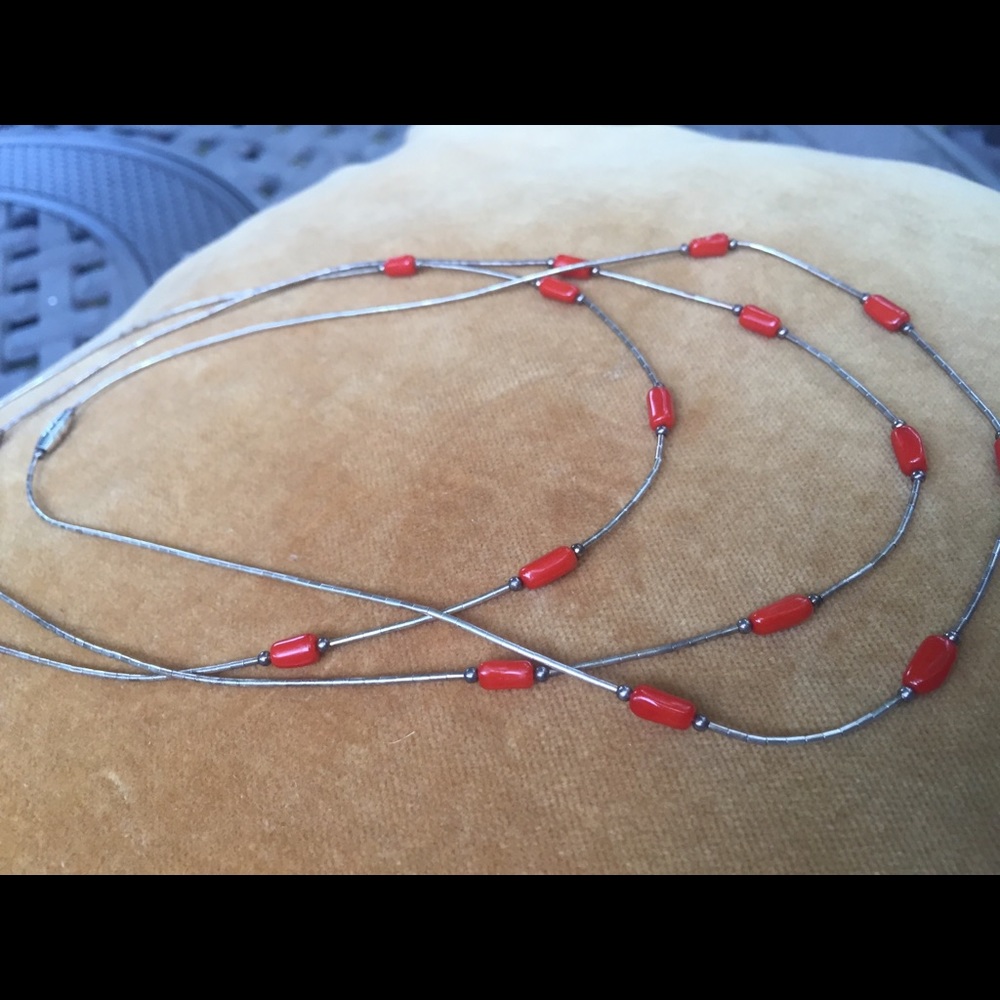 Sterling Liquid Silver Coral Necklaces Vintage Layering Seed Bead Set Boho - Picture 2 of 10